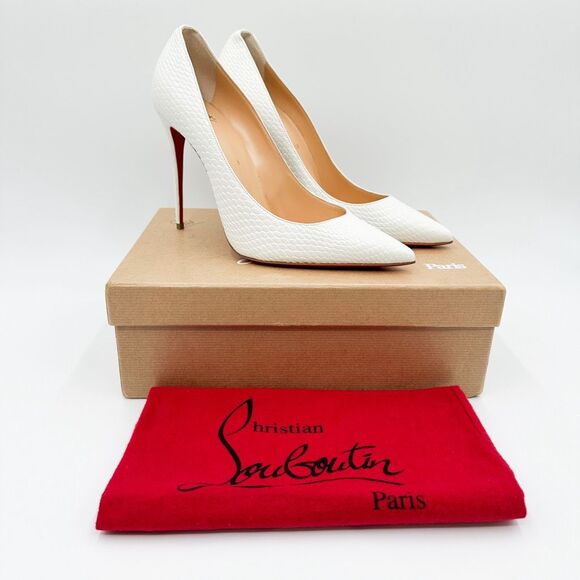 Christian Louboutin Shoes - Christian Louboutin Kate Plume 100 Snakeskin White Pumps Pointed Toe 40, 10